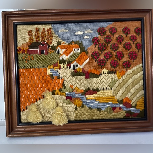 Vintage Wood Frame”Fall Harvest Farmhouse”Scene Needle Work:10 Colors
• Handmade - Picture 8 of 9